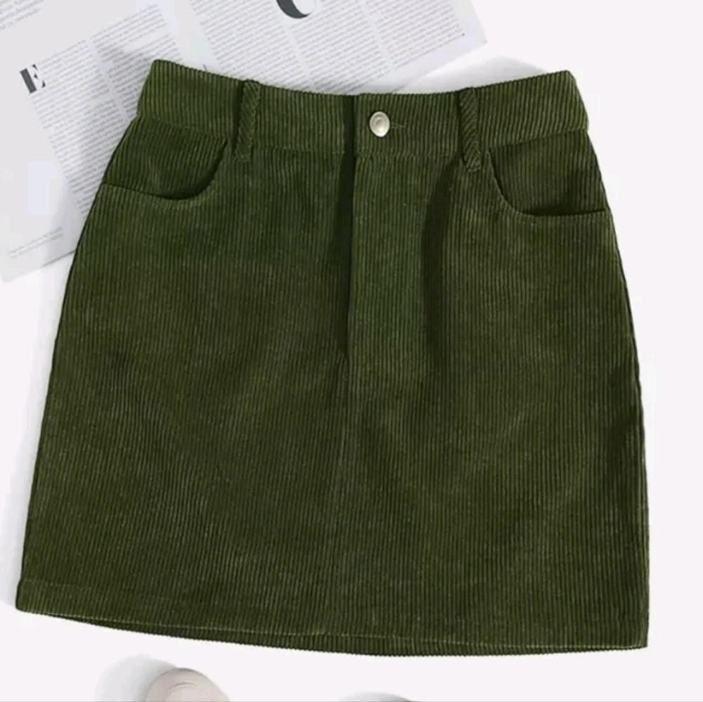 SHEIN Dark Green Corduroy Mini Skirt